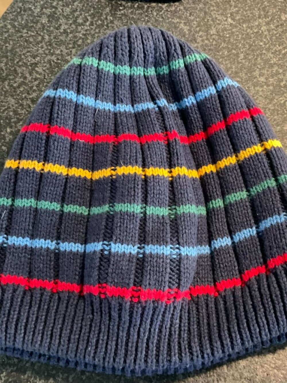 Hanna Andersson Kids' Navy Blue Ribbed Knit Beanie w/Horizontal Stripes